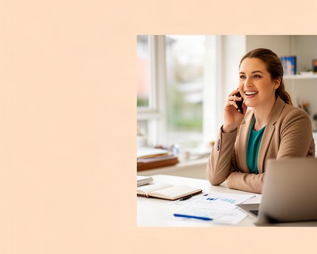 Friendly business consultant speaking on the phone at a bright Port Laoise office desk